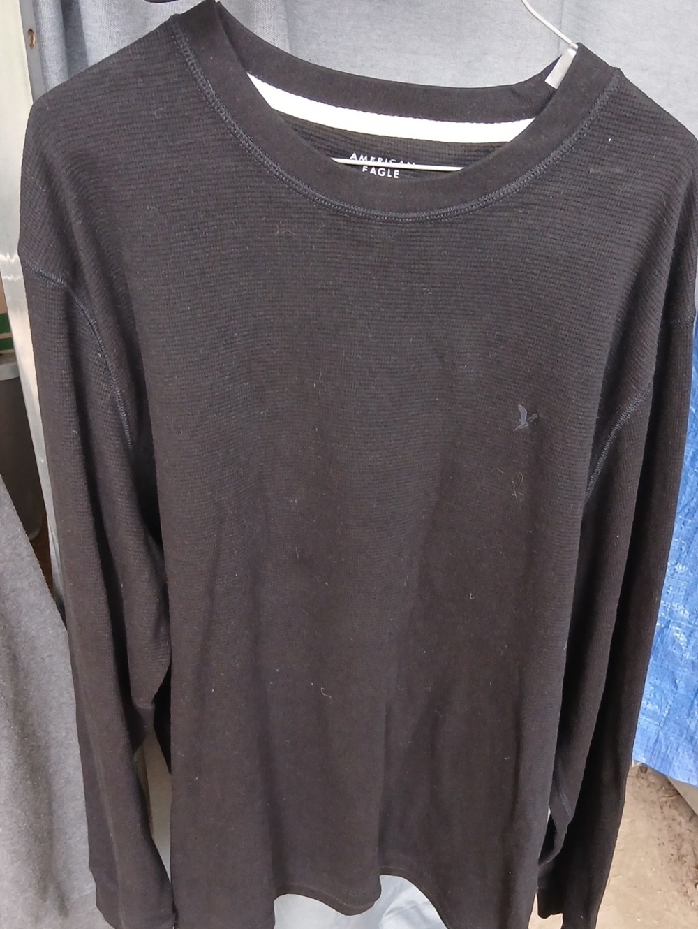American Eagle Outfitters Black Long-Sleeve Waffle Crew Shirt